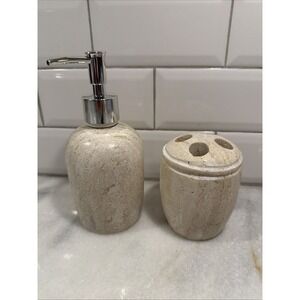 Vintage Marble/waterstone Soap Dispenser And Toothbrush Holder Set GW008